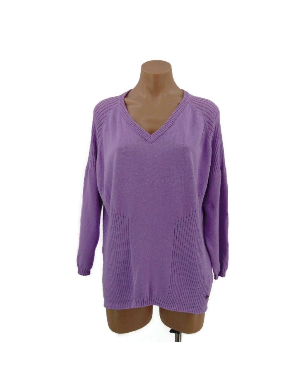 Cracked Wheat Women's Purple Ribbed V Neck Sweater XXL Cotton Golf Pickleball